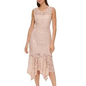 NEW Kensie Women's 4 Flounced Hem Sequin Asymmetric Midi Dress Blush Pink
